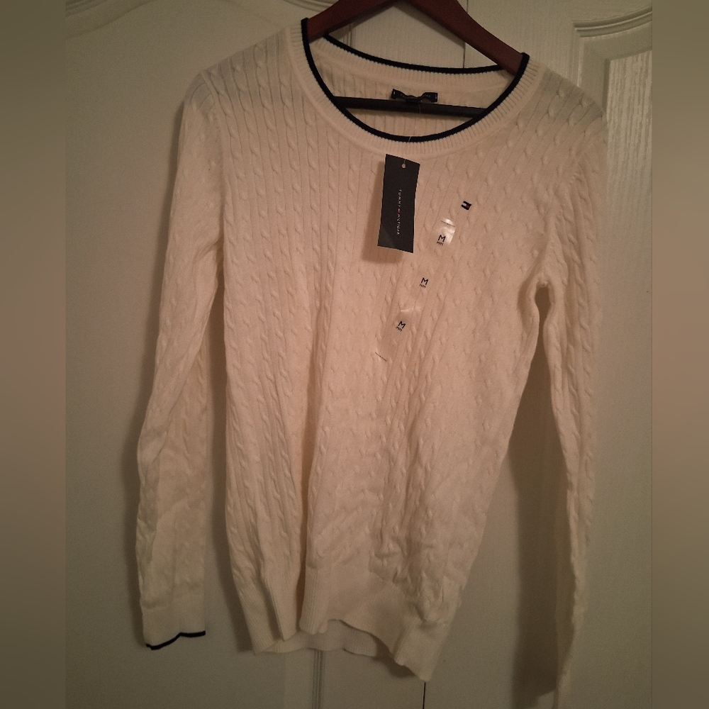 NEW Women's Tommy Hilfiger 100% Cotton White Sweater